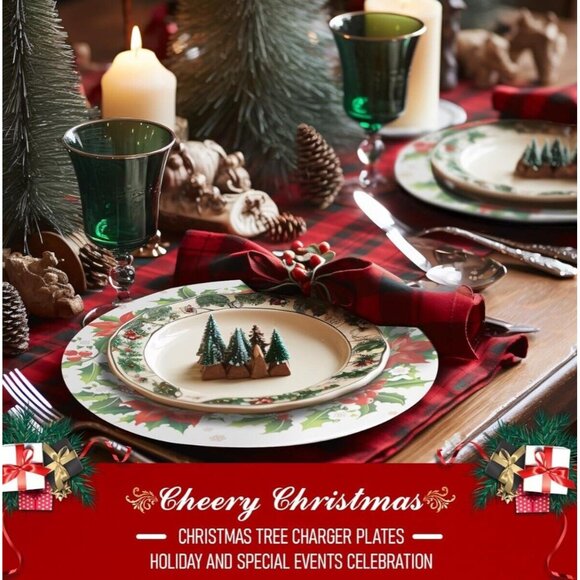 6 Pack round Charger Plates, 13in’ Red White Dinner Plate Christmas New Year - Picture 5 of 6